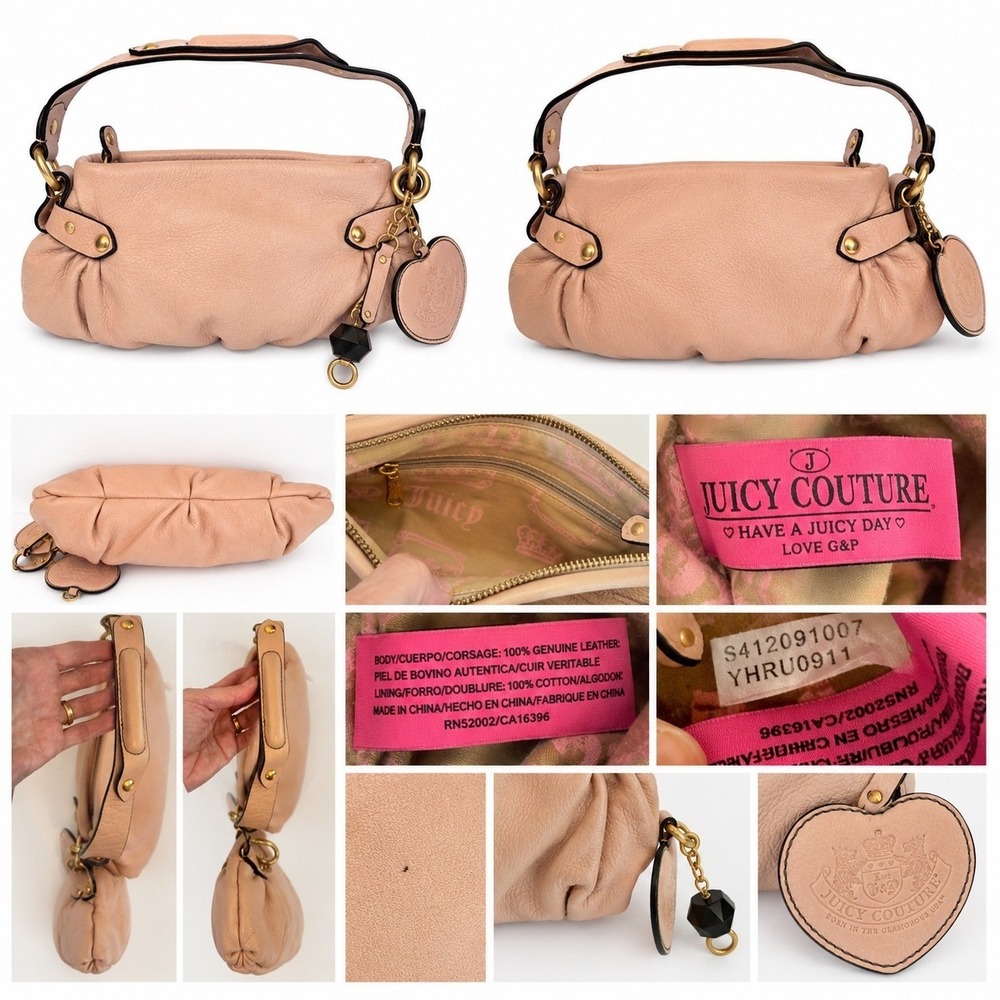 Juicy Couture Pink Pebbled Leather Shoulder Bag Y2K Heart Charm YHRU0911